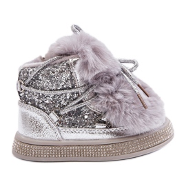 Botas infantis de neve com pele e lantejoulas, prata Bryana