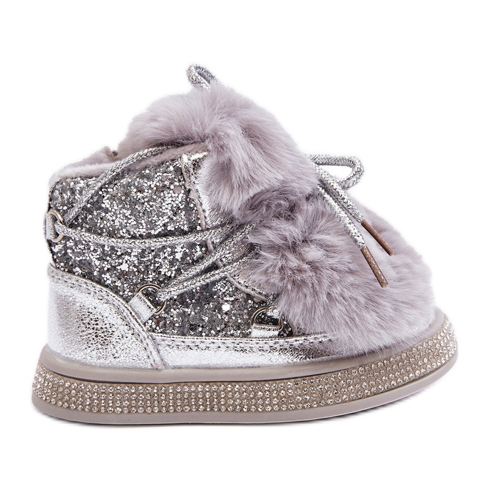 Botas infantis de neve com pele e lantejoulas, prata Bryana