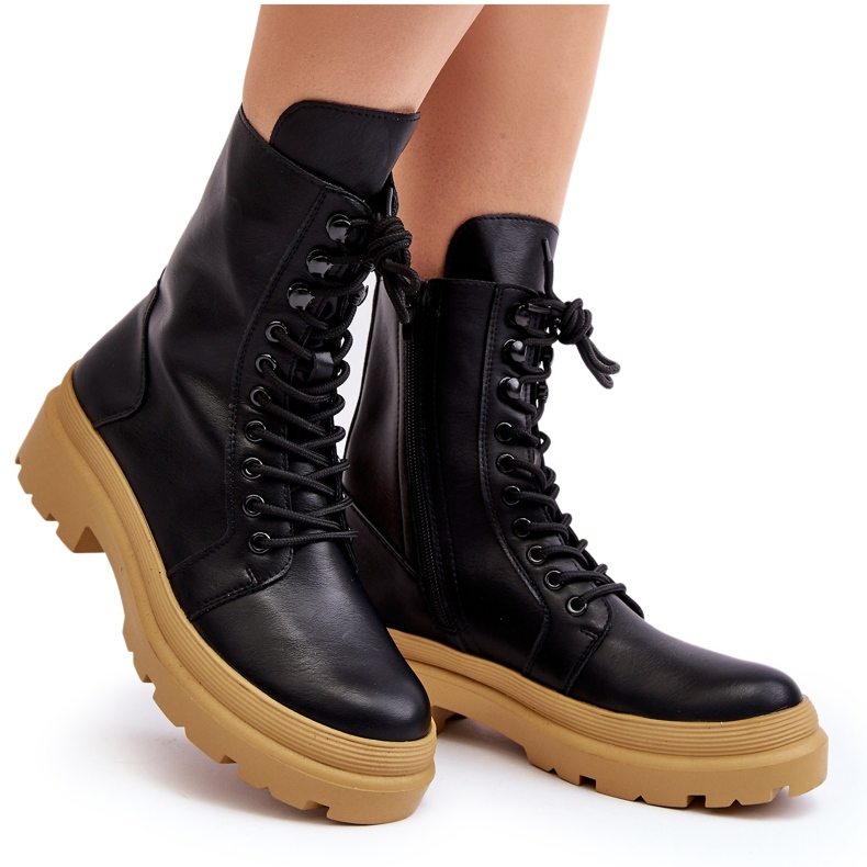 Botas femininas de trabalho, couro ecológico, Irande preto
