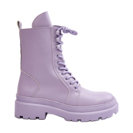 Botas femininas de trabalho, couro ecológico, iranda roxa roxo