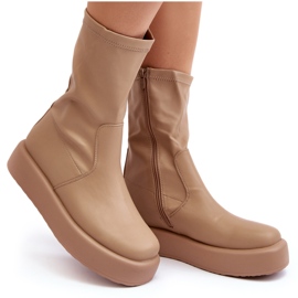 Botas femininas com plataforma em couro ecológico bege Algedi Botas femininas com plataforma em couro ecológico bege Algedi