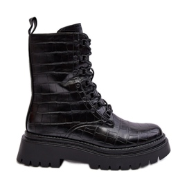 Botas femininas de trabalho com relevo decorativo Tarolia preta preto