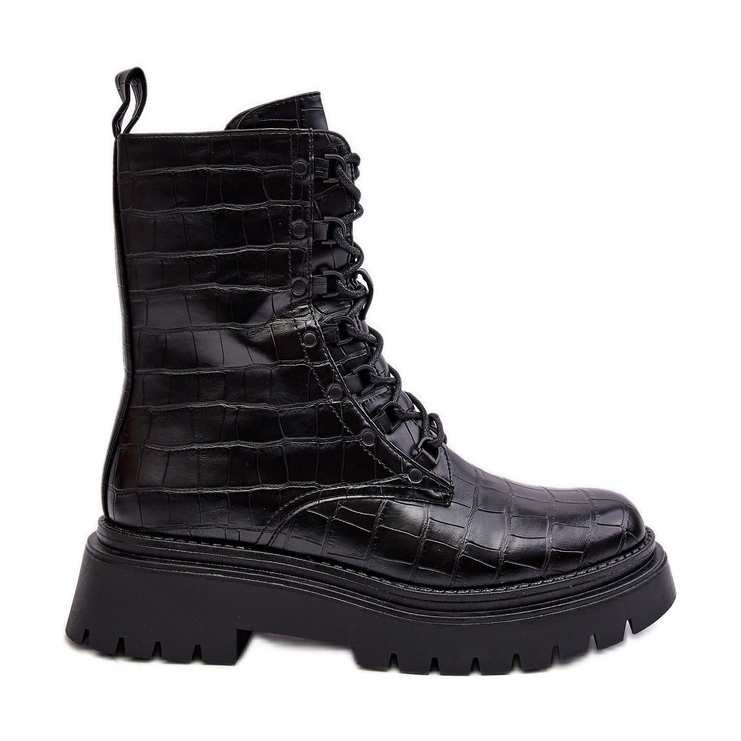 Botas femininas de trabalho com relevo decorativo Tarolia preta preto