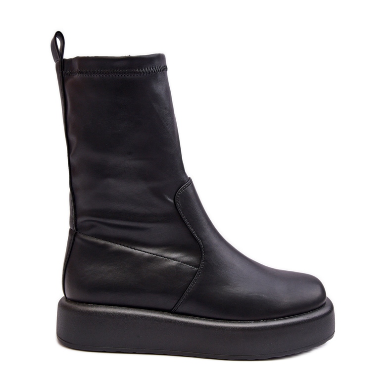 Botas femininas com plataforma, couro ecológico, Algedi preto