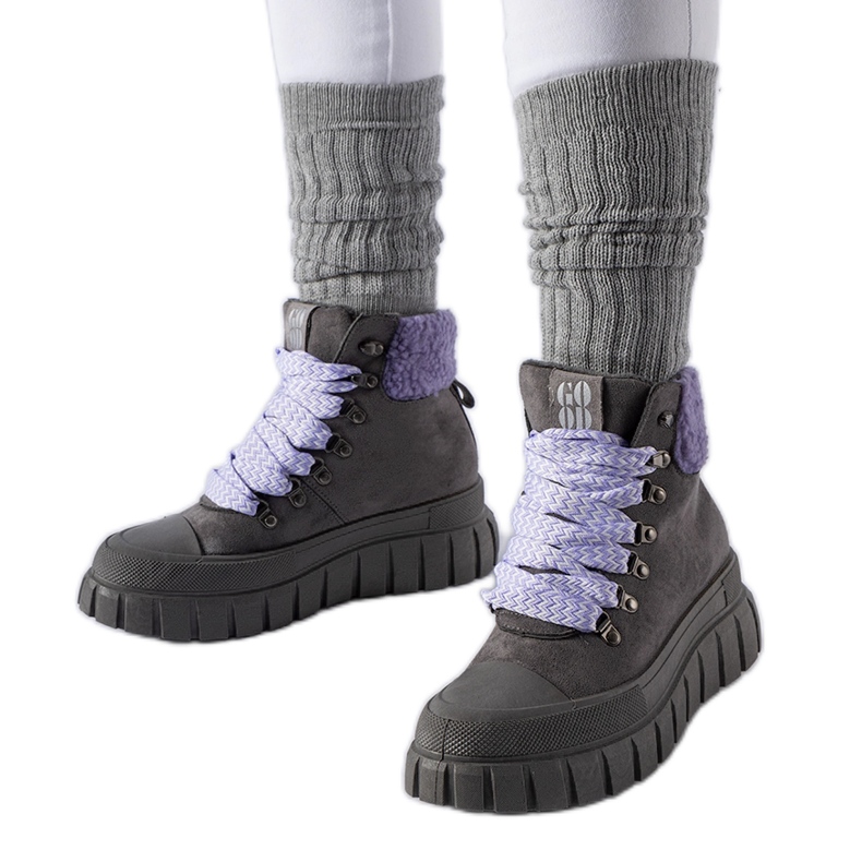 Botins cinza com detalhes roxos Roanoke