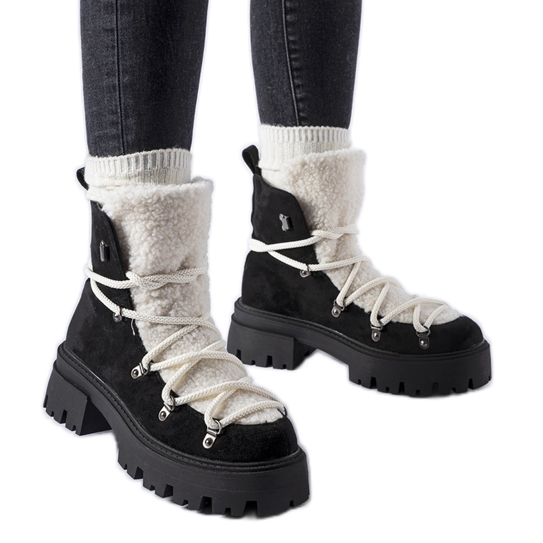 Botas de trabalho pretas com lingueta decorativa de Perugia preto Botas de trabalho pretas com lingueta decorativa de Perugia preto