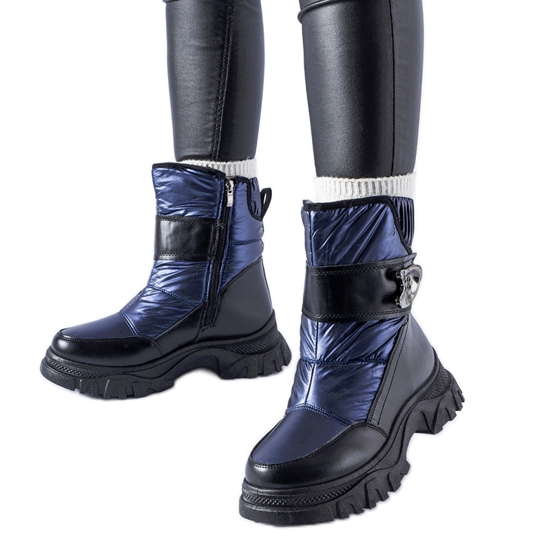 Botas de neve azul marinho com sola Carta enorme preto