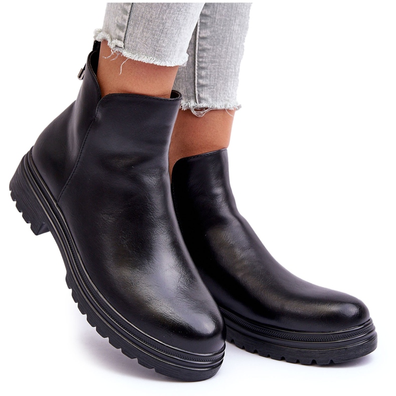 Botas femininas Black isolado de couro ecológico preto