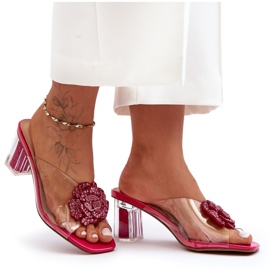 Chinelos transparentes de salto alto com decoração fúcsia S.Barski MR1037-20 rosa Chinelos transparentes de salto alto com decoração fúcsia S.Barski MR1037-20 rosa