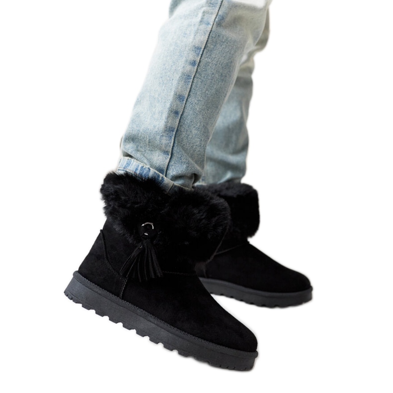 Botas de neve Geradino pretas forradas com pele preto Botas de neve Geradino pretas forradas com pele preto