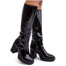 Diamantique Botas femininas de salto alto envernizadas pretas Efatina preto