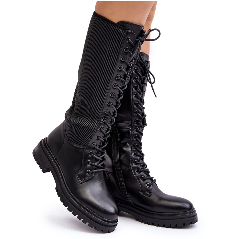 Super Mode Botas com cordões acima do joelho Preto Idandrou