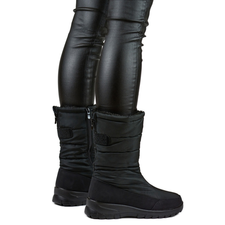 Botas de neve de inverno altas e confortáveis com zíperes de pele preto Botas de neve de inverno altas e confortáveis com zíperes de pele preto