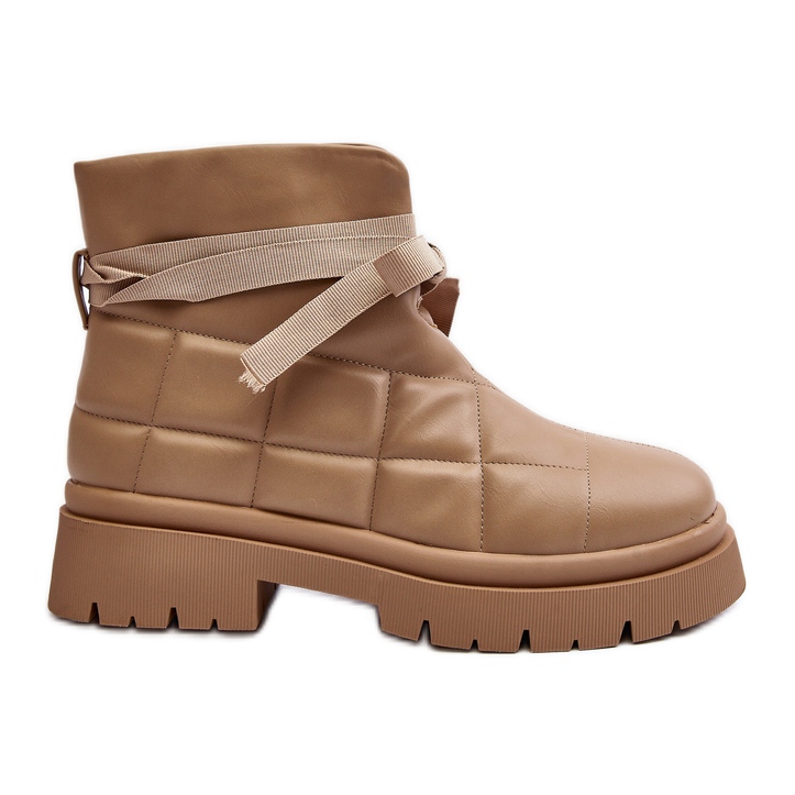 Botins femininos com acolchoado e cadarço cáqui Bizzanti bege Botins femininos com acolchoado e cadarço cáqui Bizzanti bege