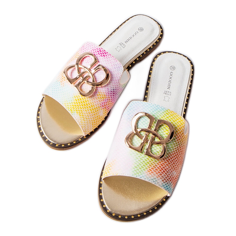 Goodin Lea slides com fivela arco-íris multicolorido