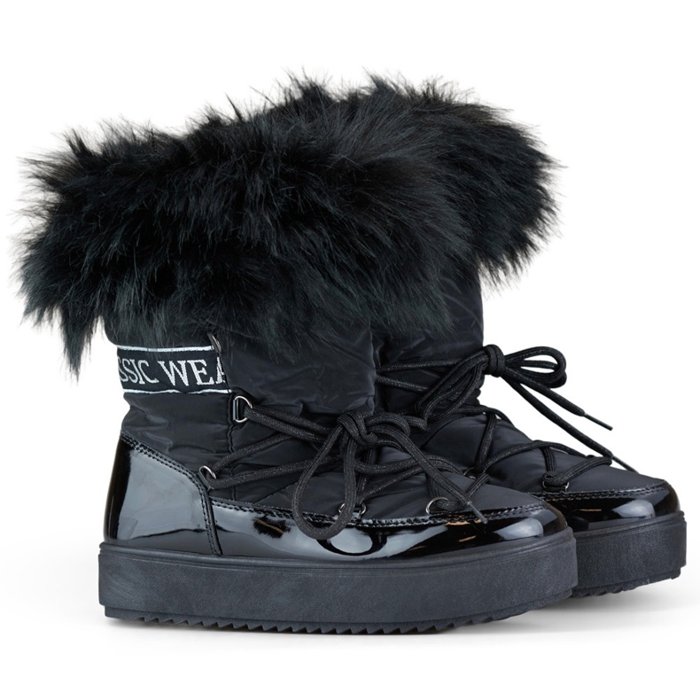 Botas de neve femininas pretas de cano alto com isolamento de pele preto