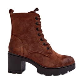 Botas femininas com cadarço e salto alto marrom Lunielle marrom