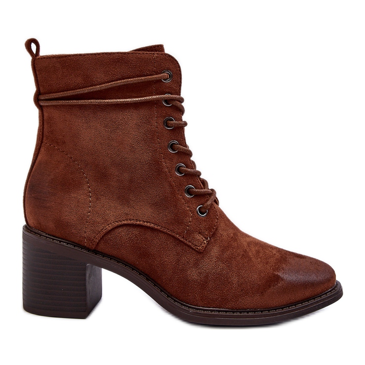 Botas femininas de salto baixo com cordões, serellia marrom castanho