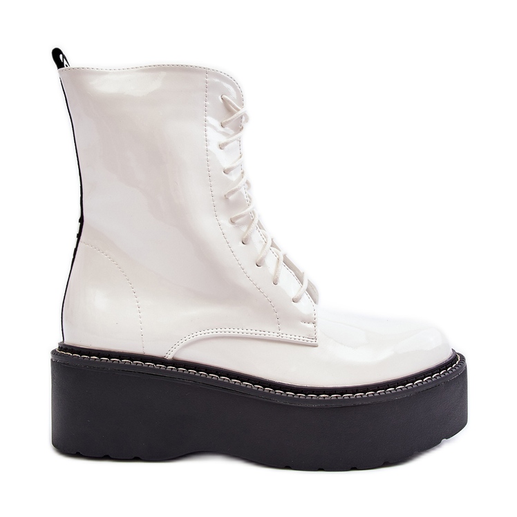 Botas femininas de couro envernizado com sola grossa, Movana branca branco