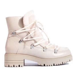 W. Potocki Botas de neve femininas bege com pele Potocki