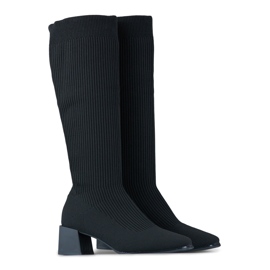 Botas femininas pretas com cano alto elástico preto