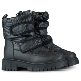 Laila botas de neve femininas quentes com velcro preto