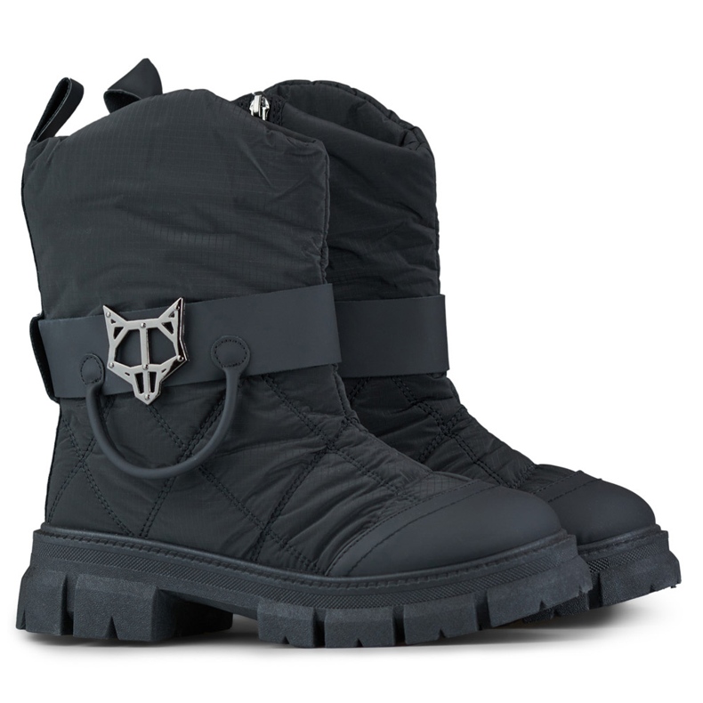 Botas altas femininas de inverno, botas de neve com isolamento, pretas preto