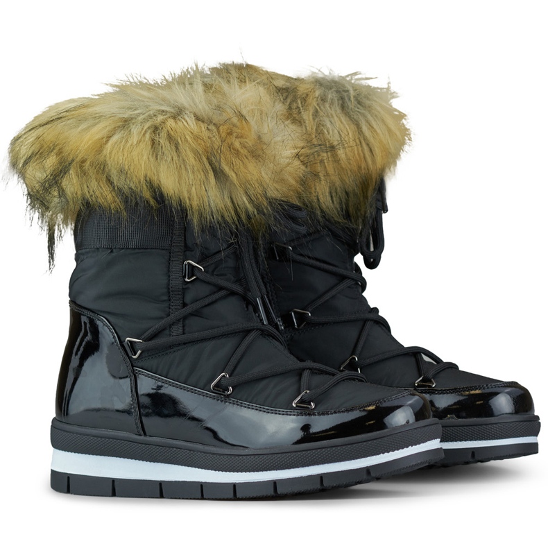 Botas femininas de neve de inverno com pele preto Botas femininas de neve de inverno com pele preto