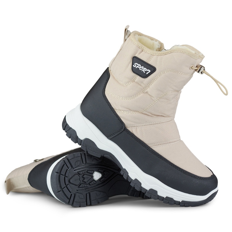 Botas de neve juvenis com cordão, botas altas de inverno bege
