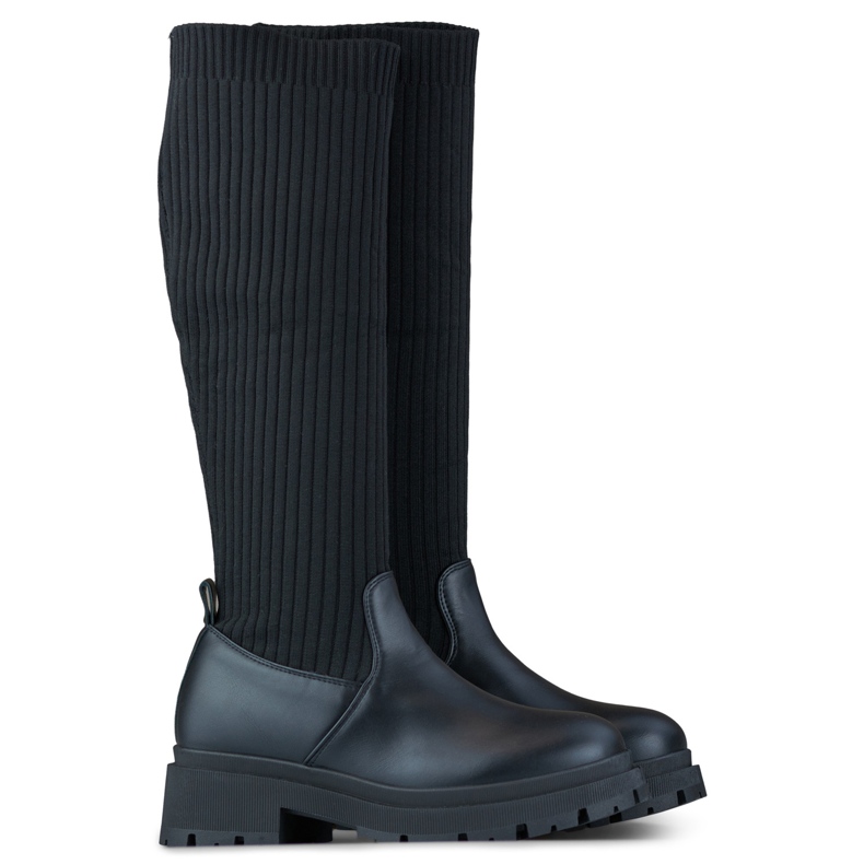 Botas femininas pretas com cano elástico, botas femininas com meia preto