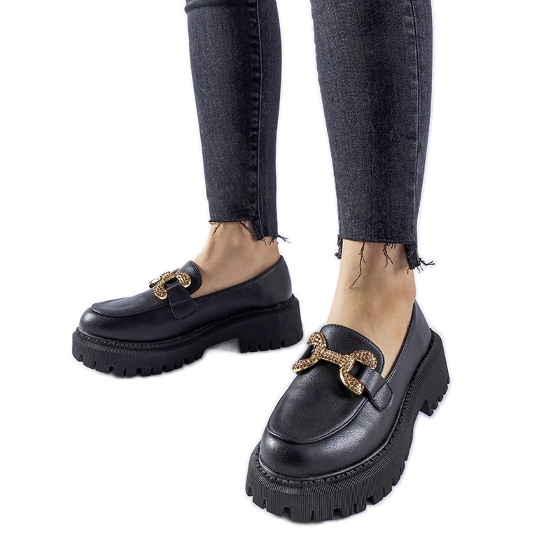 Mocassins pretos decorados com strass Uzzone