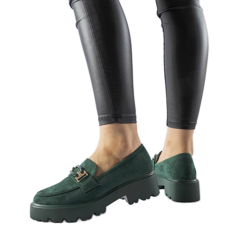 Mocassins verdes decorados com fivela Pisa Mocassins verdes decorados com fivela Pisa