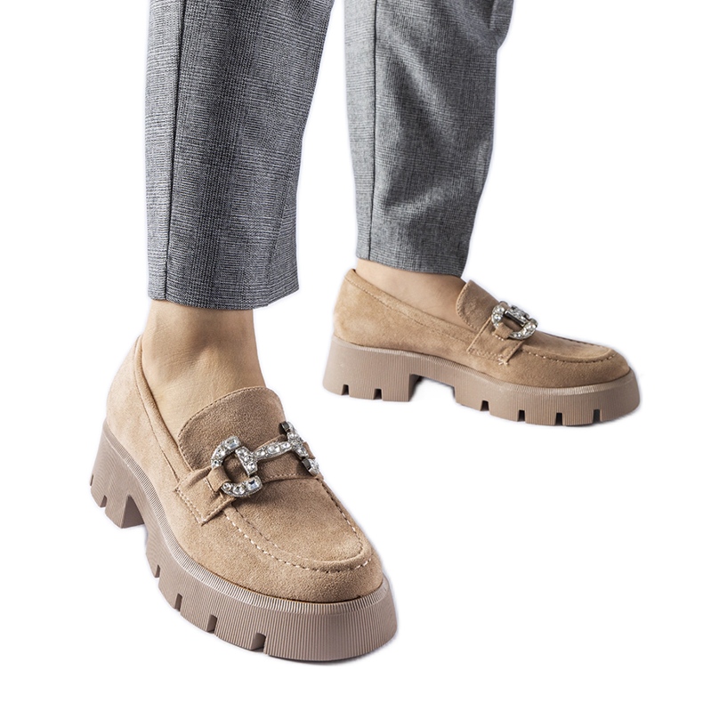 Mocassins bege com strass Giacomo