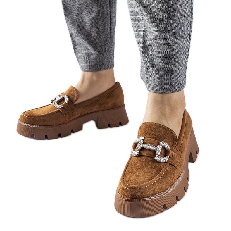 Mocassins Giacomo marrons com strass castanho