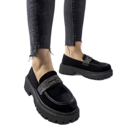 Mocassins pretos decorados com strass Longuelo