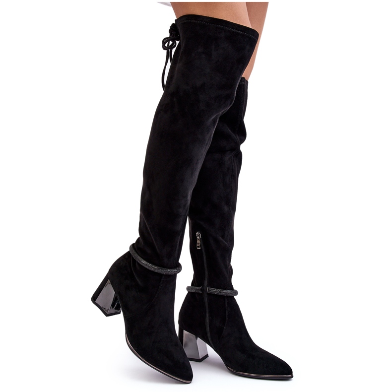 S.Barski Botas femininas de salto alto acima do joelho D&amp;A MR870-65 pretas preto