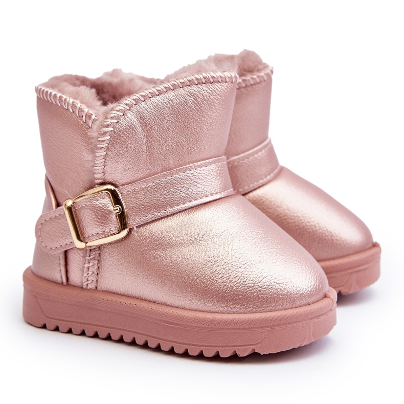 Botas infantis de couro ecológico para neve com alça, rosa Orinor