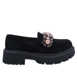 Mocassins Heidi pretos com cristais
