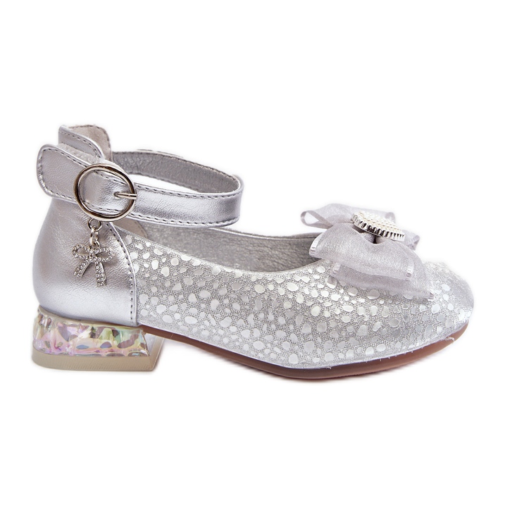 Bailarinas infantis com laço prateado Nanthea prata