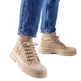 Tênis cano alto bege de tecido Casalma Tênis cano alto bege de tecido Casalma