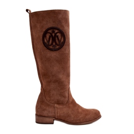 Zazoo 3367 Botas femininas de camurça acima do joelho, marrom