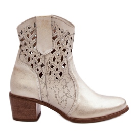 Zazoo 3394 Botas femininas de salto alto perfurado, douradas dourado