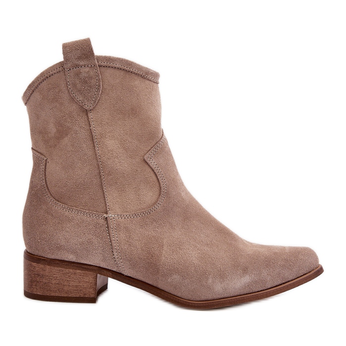 Botas de cowboy de camurça Zazoo 3329 Cappucino com salto baixo bege