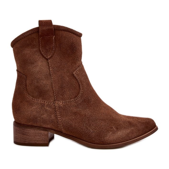 Botas de cowboy de camurça marrom Zazoo 3329 com salto baixo castanho