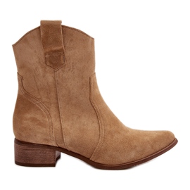 Zazoo 3305/2/G Botas cowboy femininas de camurça e salto baixo bege