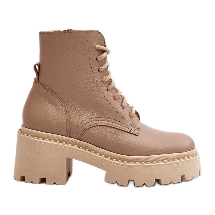 Zazoo 3413 Botas femininas de couro para trabalho com salto alto enorme, bege Zazoo 3413 Botas femininas de couro para trabalho com salto alto enorme, bege