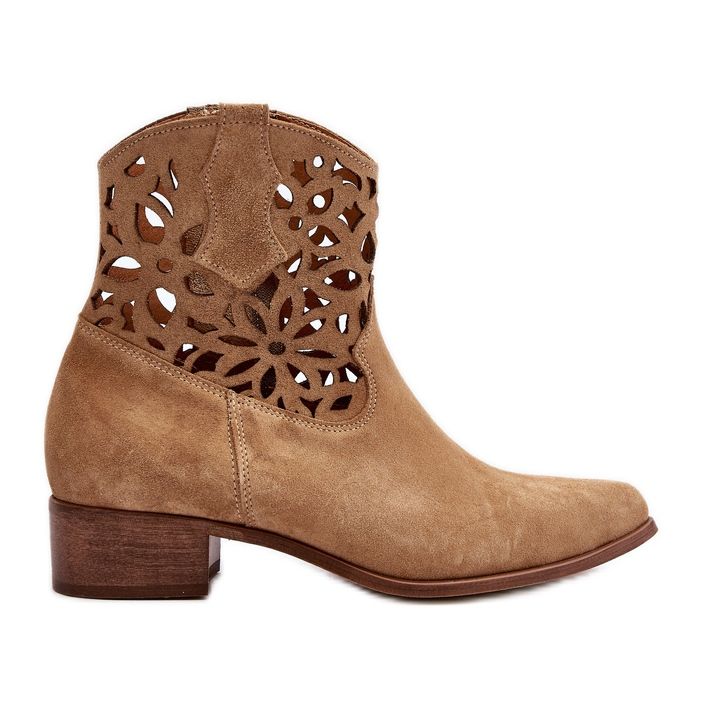 Zazoo 3404 Botas de cowboy a céu aberto com salto baixo camurça bege Zazoo 3404 Botas de cowboy a céu aberto com salto baixo camurça bege