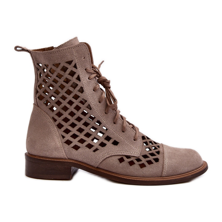 Zazoo 2695 Botins de couro perfurado, bege