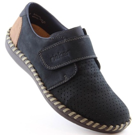 Sapatos Rieker M RKR585 de couro com velcro, azul marinho