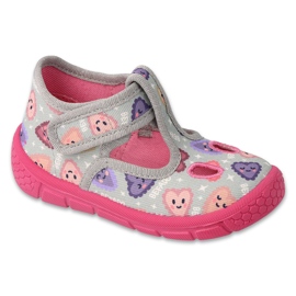 Chinelos infantis Befado com velcro 630P007, cinza e rosa